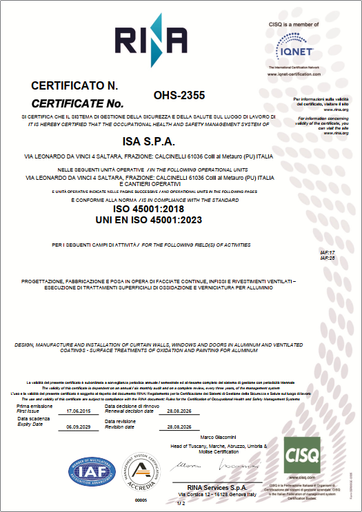 Certificazione RINA 45001:2018
