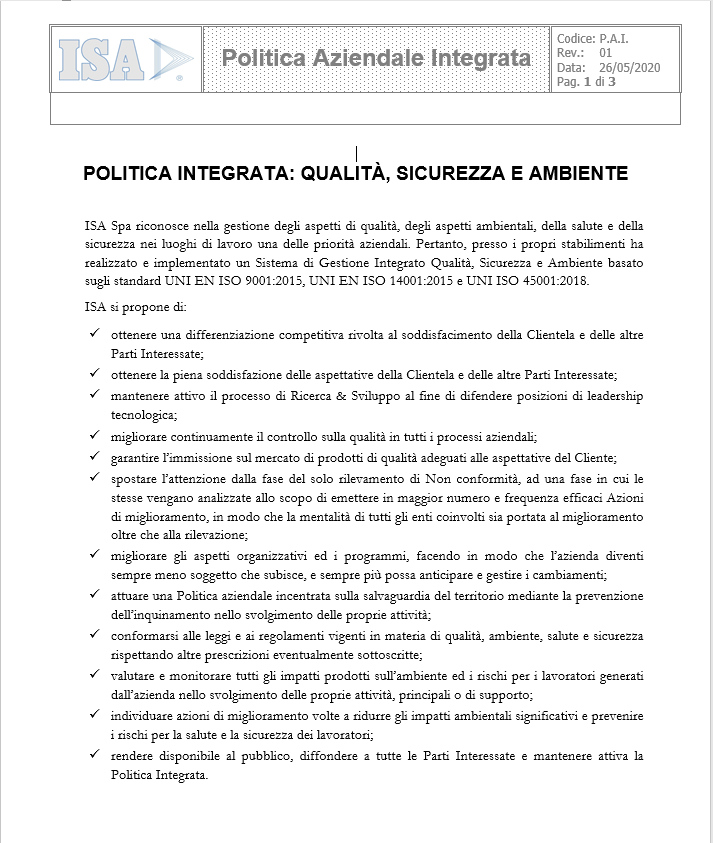 Politica del sistema integrato