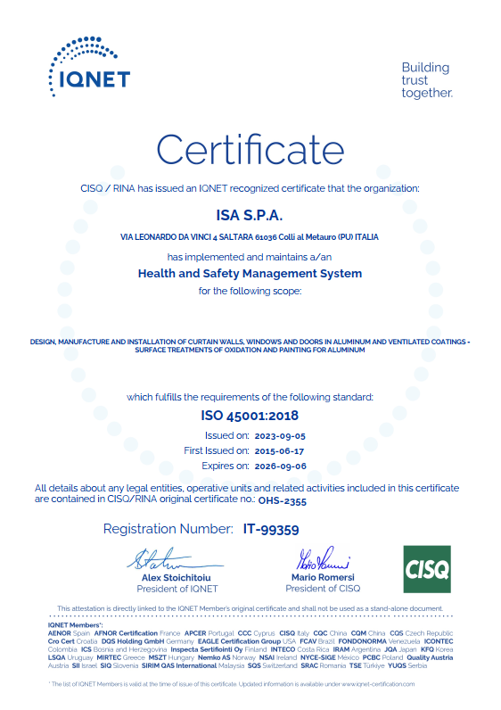 Certificazione IQNET 45001:2018